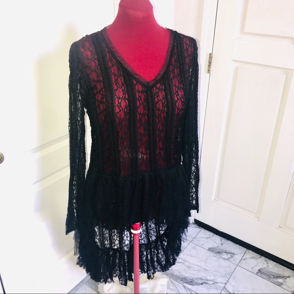 RYU Black Lace Maxi Hi-Lo Blouse